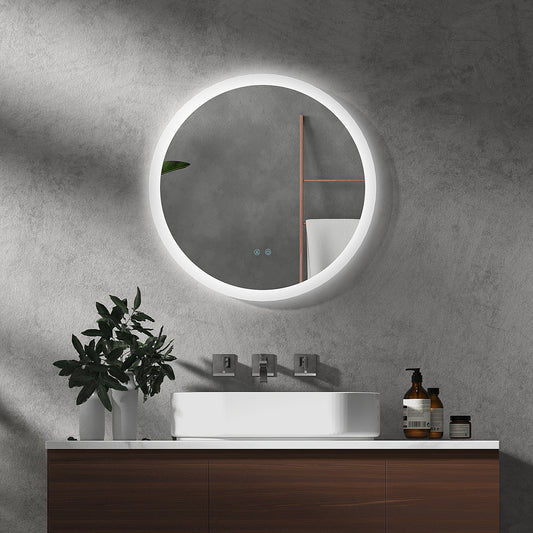 Kleankin Round Bathroom Mirror with LED Lights, 3 Temperature Colours, Defogging Film, Aluminium Frame, Hardwired, 60 x 60 cm