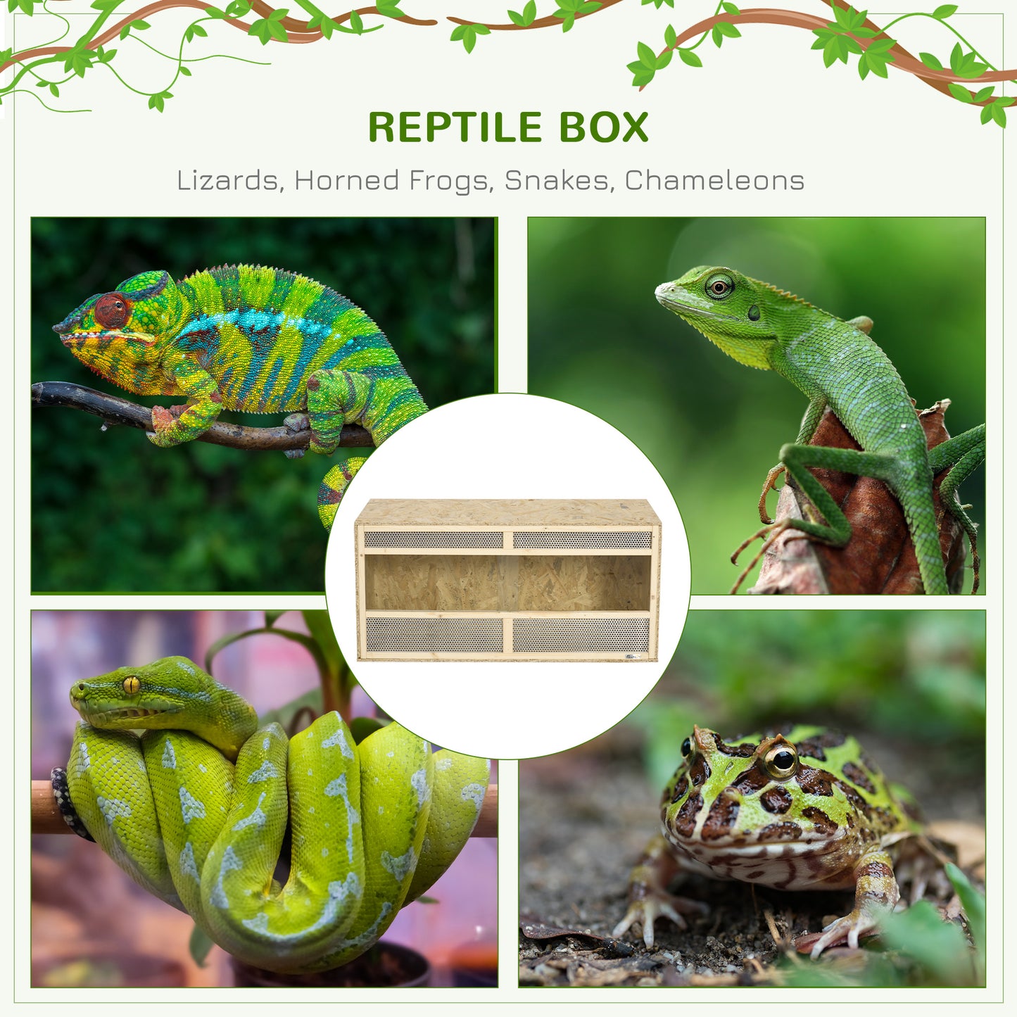 Reptile Terrarium Vivarium, Climbing Pet Containers, Reptile Habitat, with Sliding Doors, Breathable Mesh for Lizards Horned Frogs