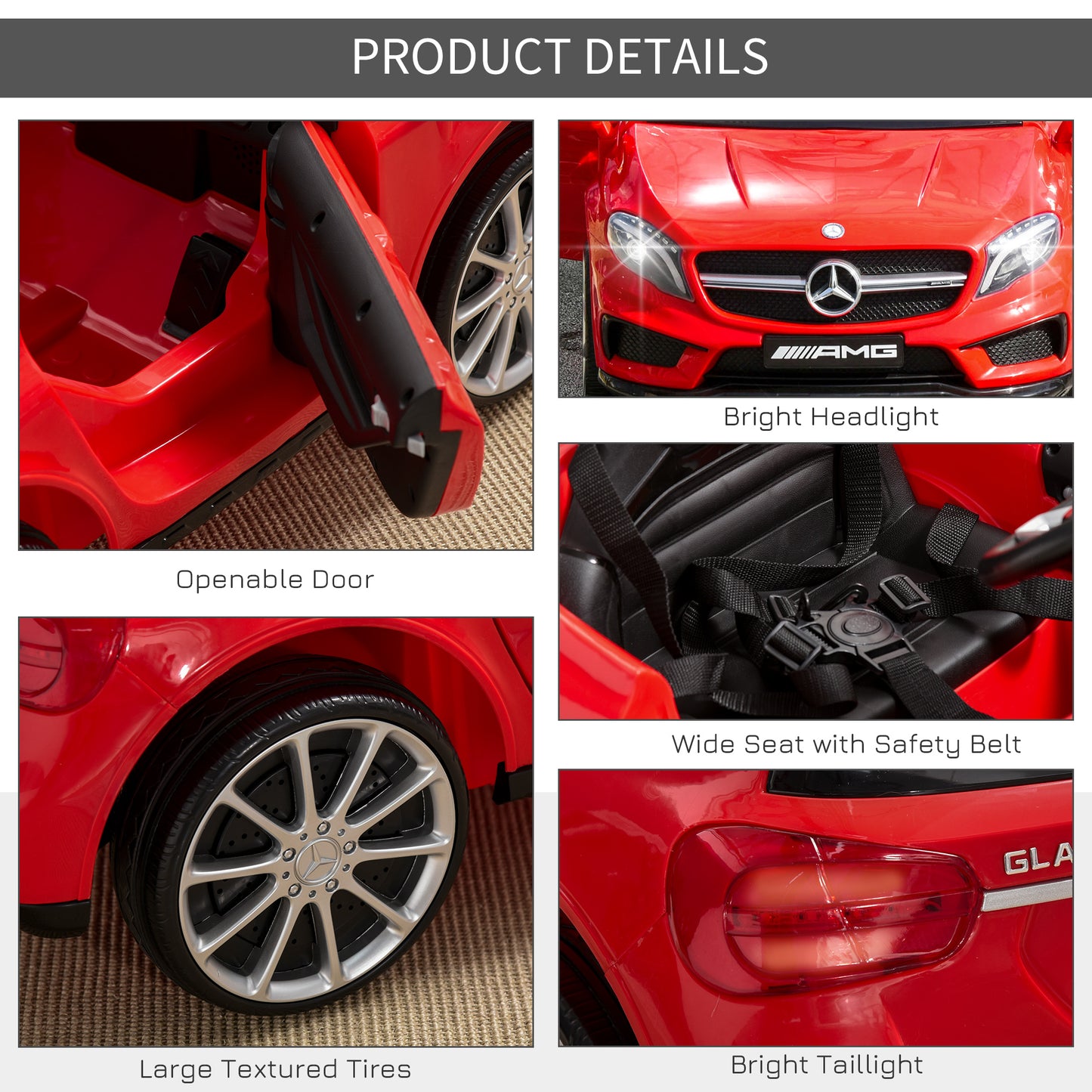 6V Kids Ride On Car Mercedes Benz GLA Licensed Toy toddler with Music Remote Control Rechargeable Headlight Two Speed Red