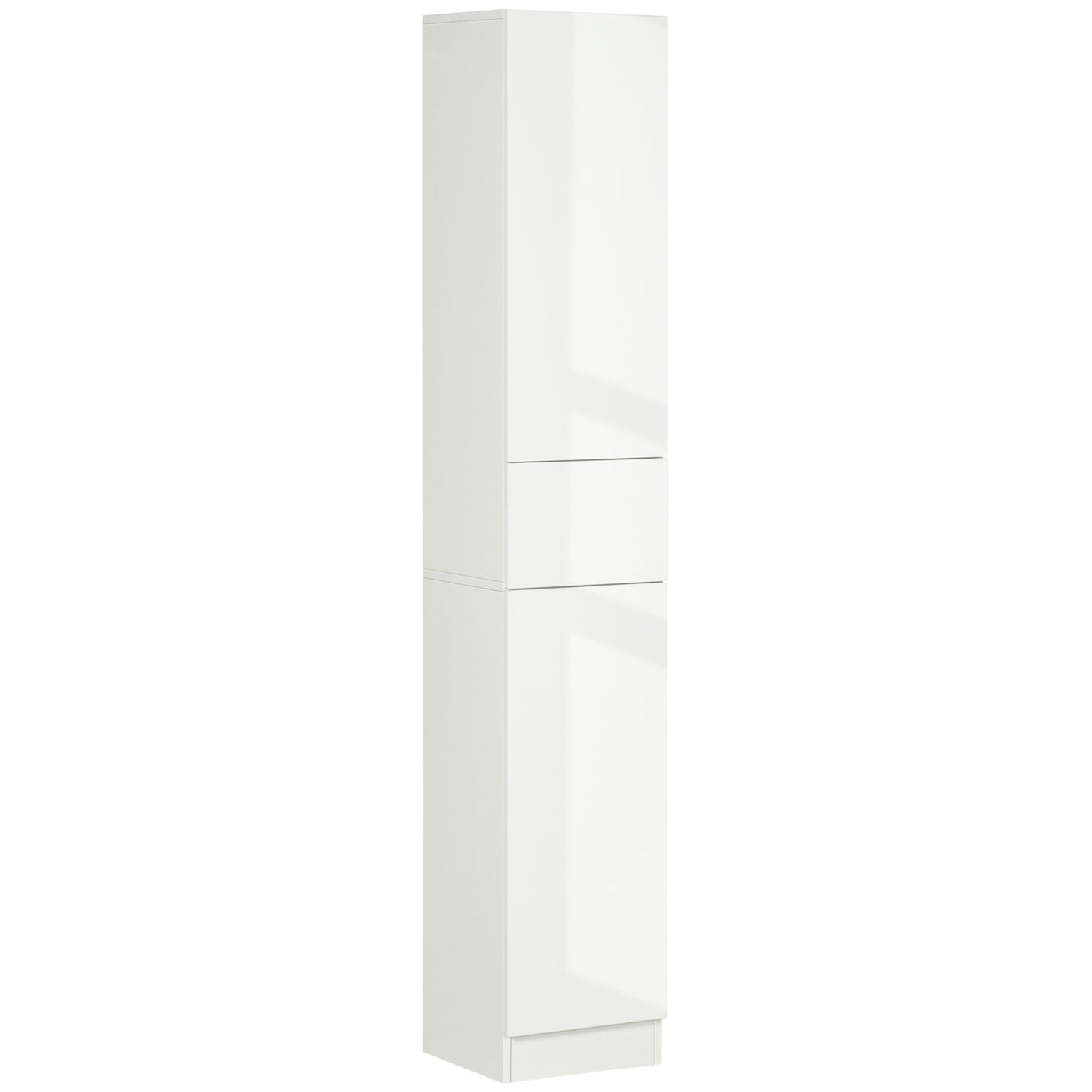 Kleankin Tall Bathroom Cabinet with Adjustable Shelves, High Gloss Storage Cupboard, Freestanding Tallboy with Storage Drawer, White