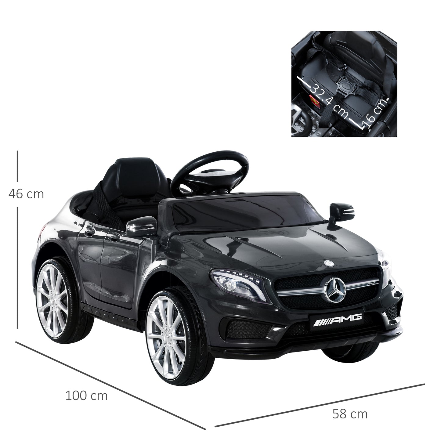 Children Ride On Car Mercedes Benz GLA Licensed 6V Battery Rechargeable Headlight Music Remote Control High/Low Speed Toy Black