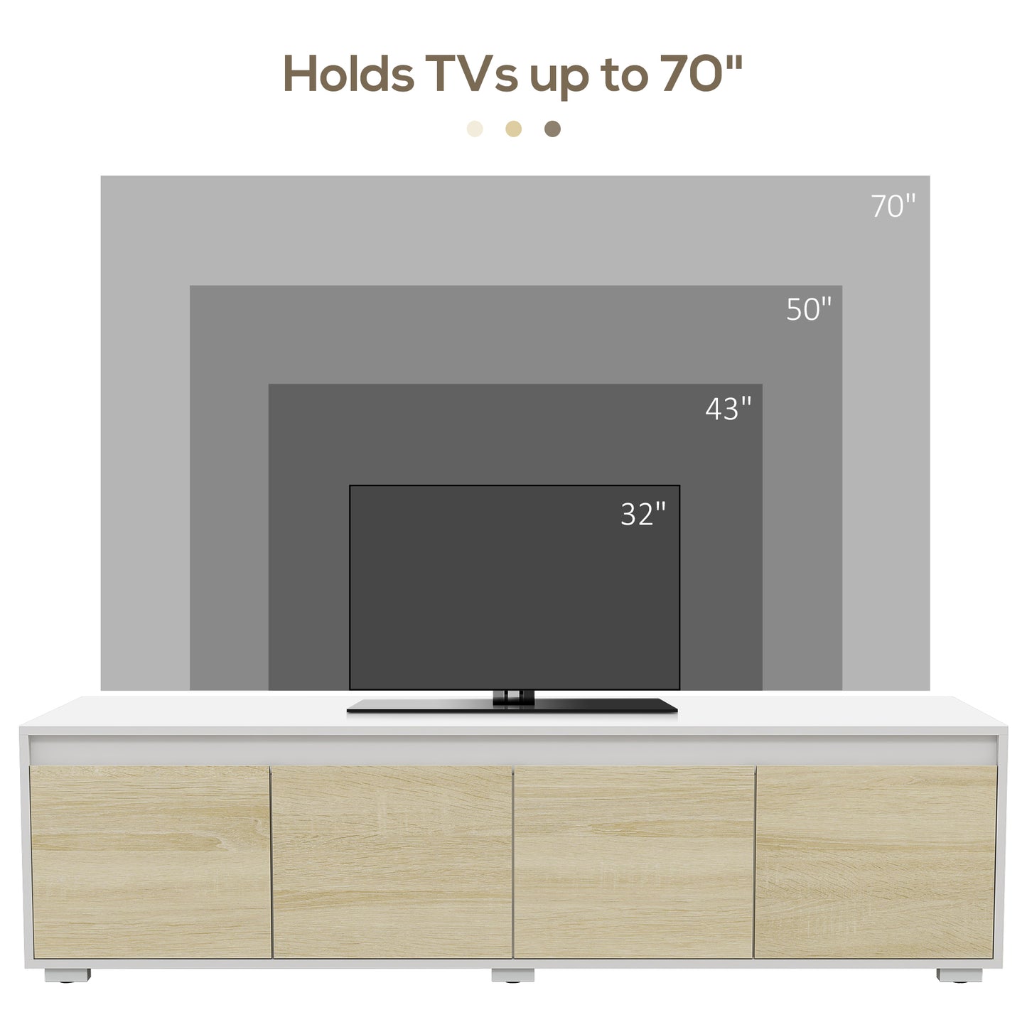 2 Pieces TV Unit Set with Wall Cabinet, Freestanding Unit for 70-inch TVs, Wall Mounted Storage Cupboard, with Adjustable shelves