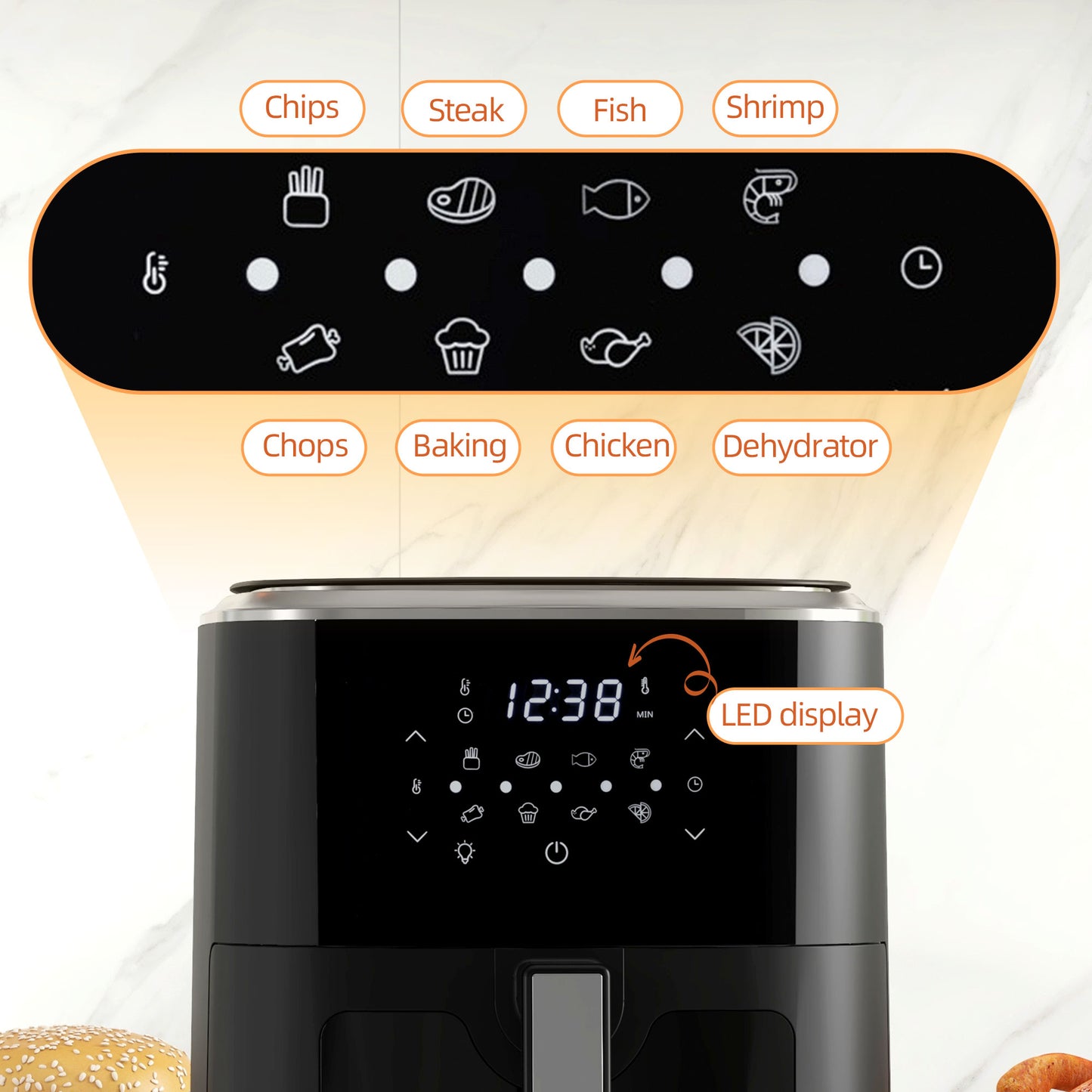 6.7L 4 in 1 Air Fryer, Bake, Roast and Dehydrator with Digital Display, Rapid Air Circulation, Adjustable Temperature, Timer
