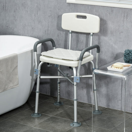 Aluminium Shower Chair With Backs & Arms, Height Adjustable Shower Seat , Removable Padded Cushion Bath Stool