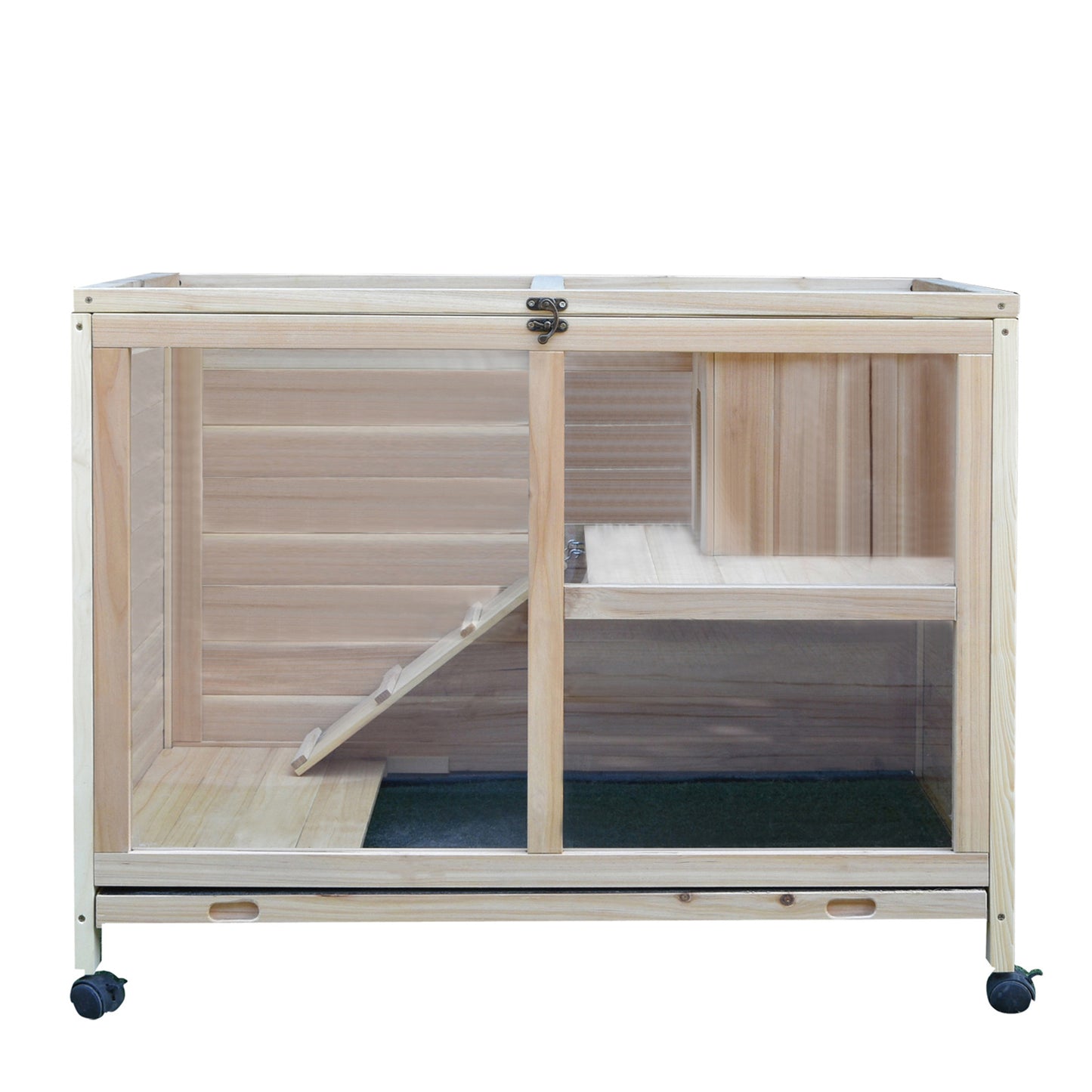 PawHut Solid Wood Guinea Pigs Hutches Pet House Indoor Water-Resistant W/ Ramp Small Animals