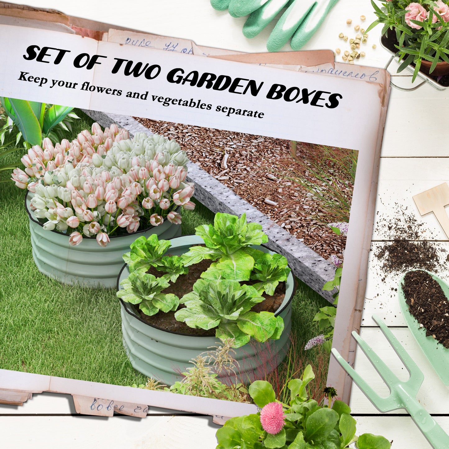 Outsunny Set of 2 Raised Garden Bed, Metal Planter Box with Safety Edging, Easy-to-assemble Stock Tank