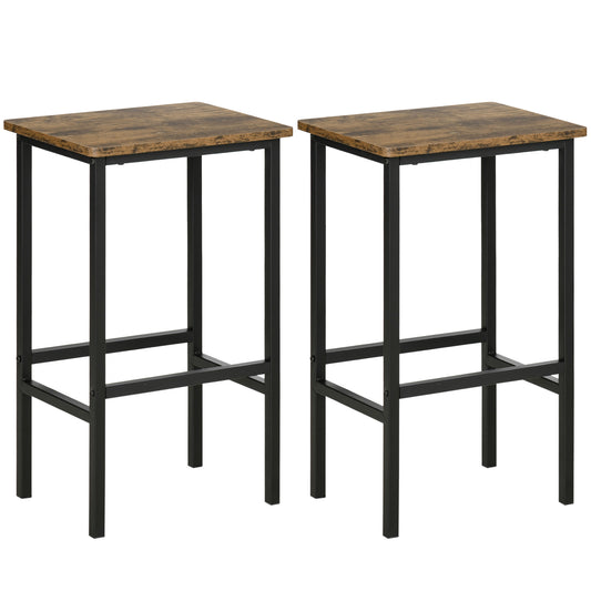 Industrial Bar Stools, Set of 2 Kitchen Breakfast Bar Chairs with Footrest, Counter Height Island Stools for Dining Area Home Pub Rustic Brown