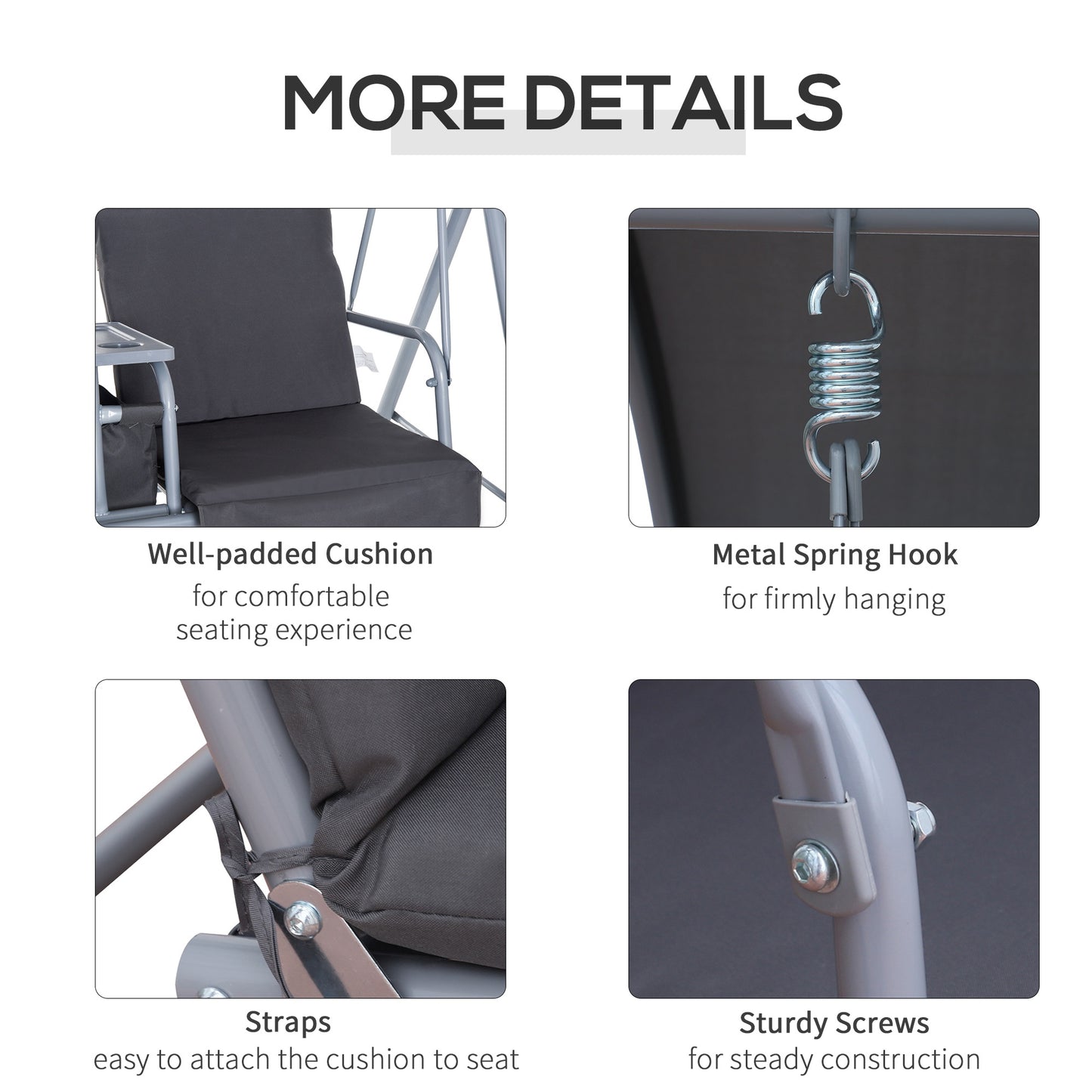 Outsunny Steel Frame 2-Seater Swing Chair With Table Grey