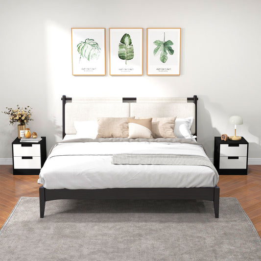 Bedside Tables Set of 2, Nightstands with 2 Drawers, Modern Bedside Cabinets with Storage for Bedroom, Living Room, White and Black