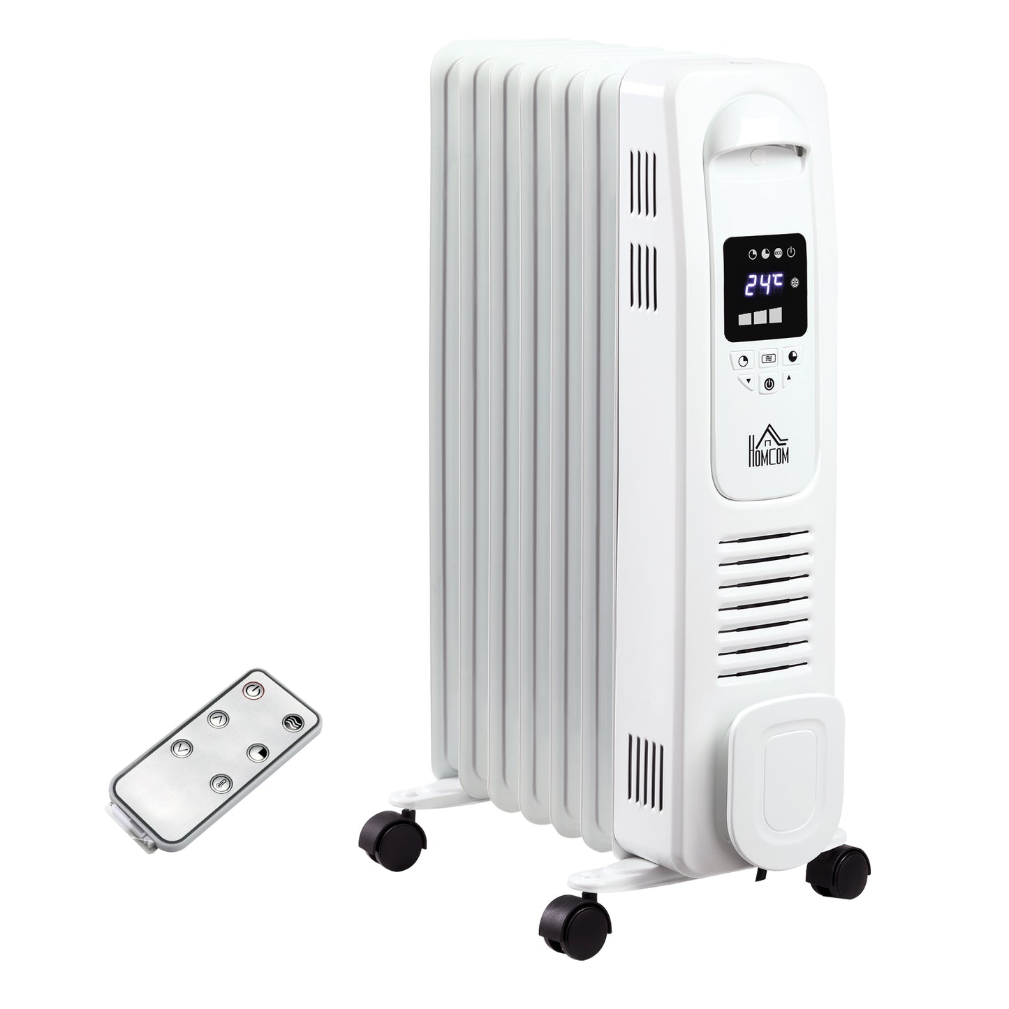 1630W Digital Oil Filled Radiator, 7 Fin, Portable Electric Heater with LED Display, 3 Heat Settings, Safety Cut-Off and Remote Control, White