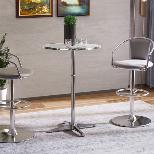 Aluminium Bistro Bar Table Round Tabletop Dining Wine Pub Stainless Steel 2 Height Settings 70cm/110cm