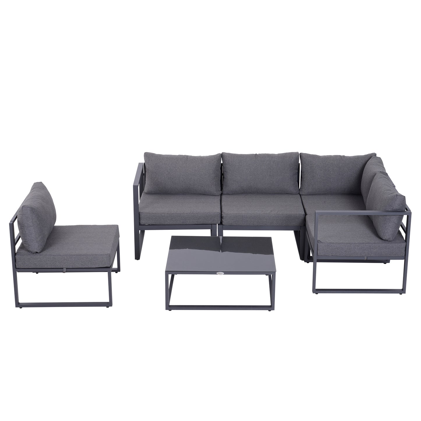 Outsunny 6 Piece Outdoor Sectional Sofa Set Conversation Aluminium Frame w/ Cushion