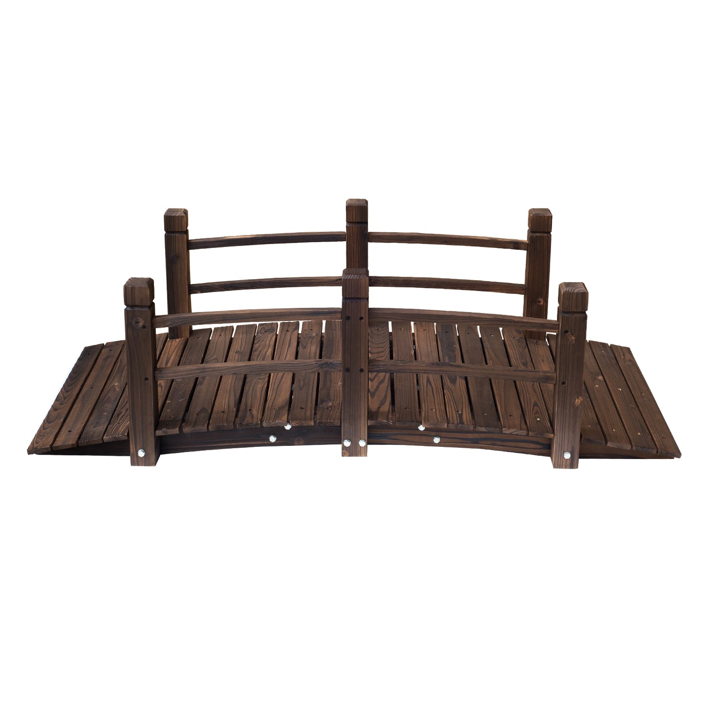 Outsunny Wooden Garden Bridge Lawn Décor Stained Finish Arc Outdoor Pond Walkway w/ Railings
