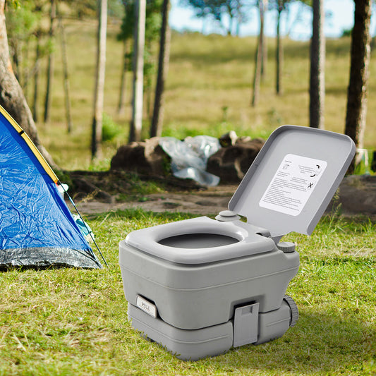 Portable Travel Toilet Outdoor Camping Picnic with 2 Detachable Tanks & Push-button Operation, Grey 10L