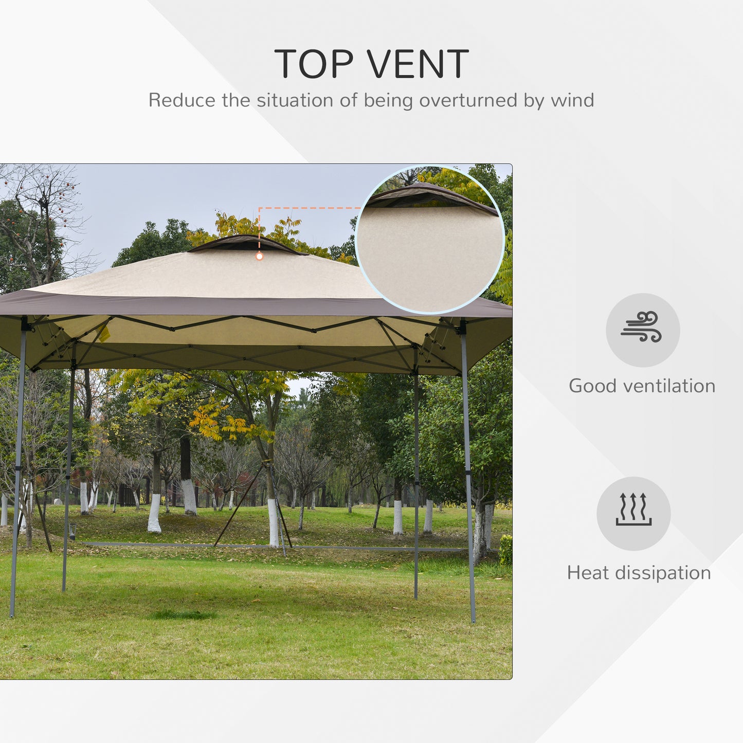 Outsunny 4 x 4m Pop-up Canopy Gazebo Tent with Roller Bag & Adjustable Legs Outdoor Party, Steel Frame, Brown
