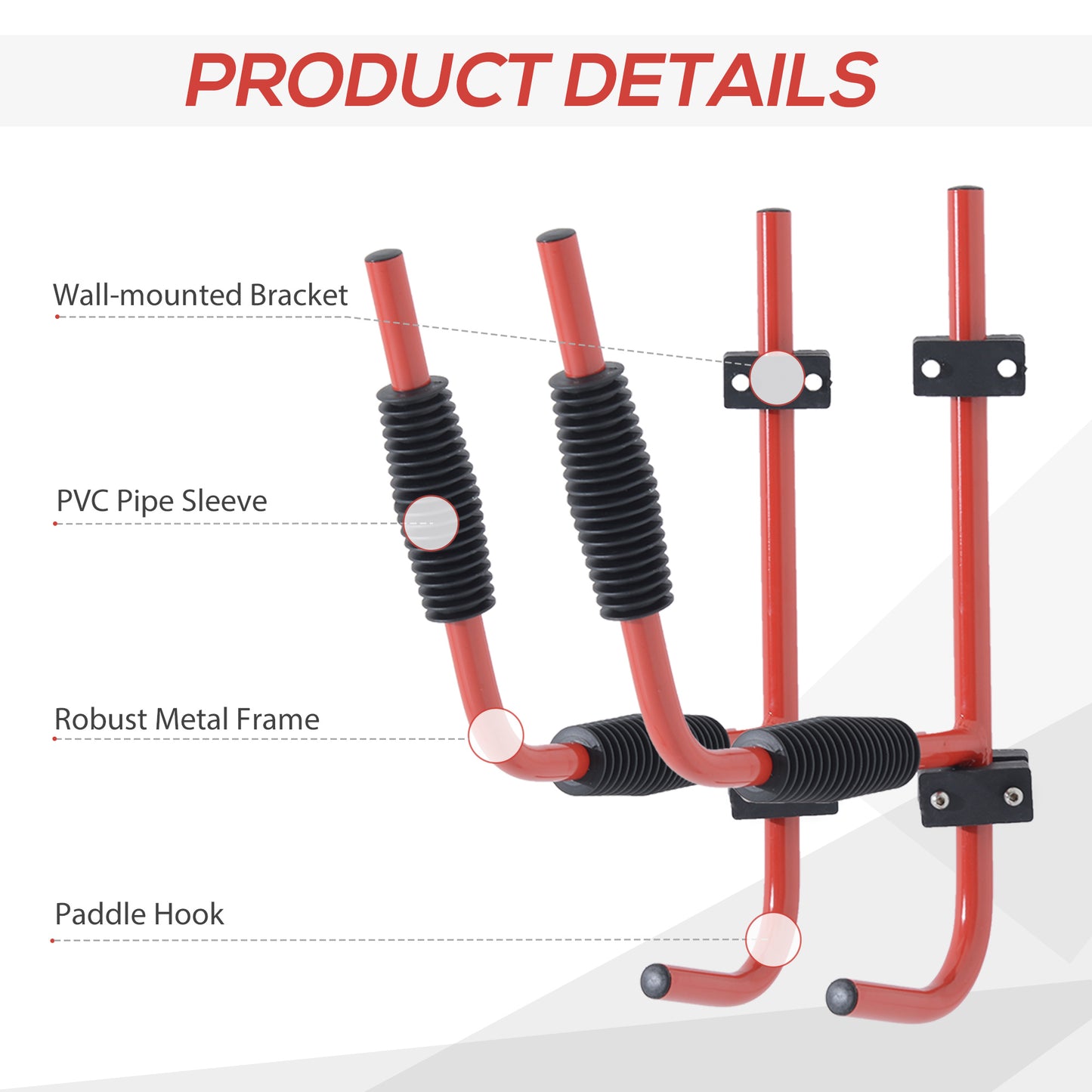 Canoe / Kayak Aluminium Wall Mount Hangers-Red