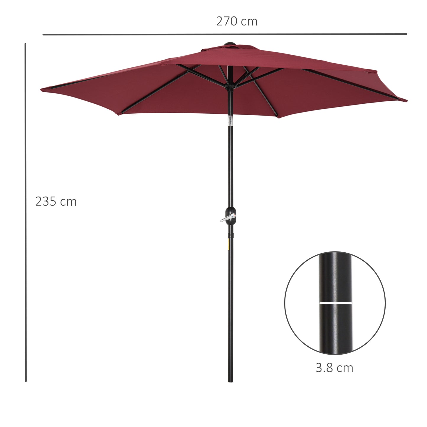 Outsunny Wine Red 9ft Aluminum Sun Shade Pole Patio Umbrella Outdoor Market Café Yard Gazebo Cover