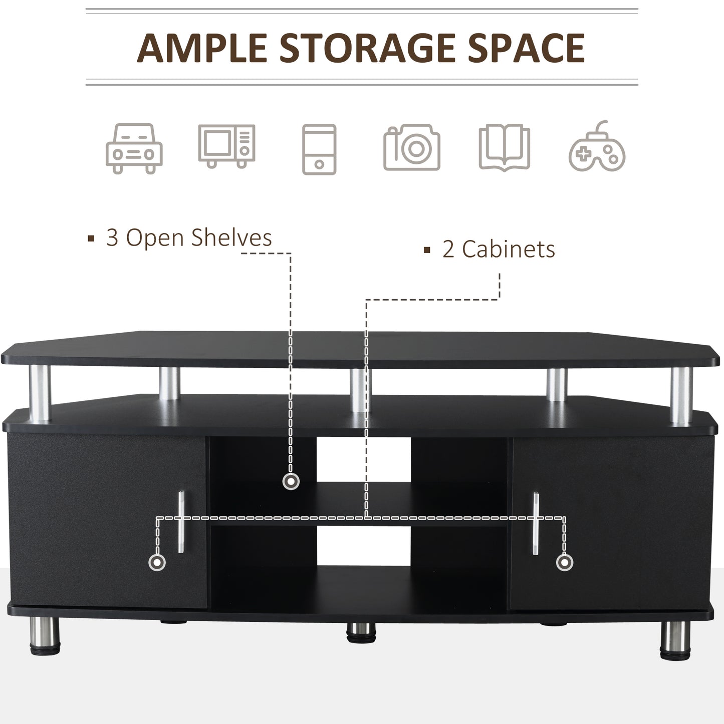 TV Unit with Storage for TVs up to 55 Inches with 2 Storage Shelves and 2 Cupboards, Entertainment Center for Living Room, Black