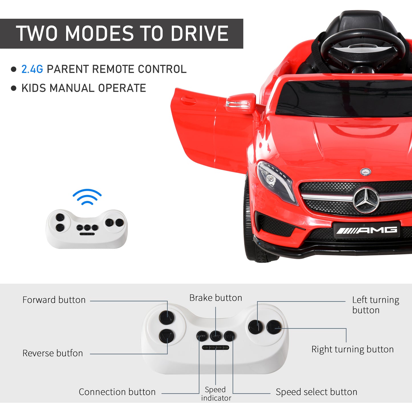 6V Kids Ride On Car Mercedes Benz GLA Licensed Toy toddler with Music Remote Control Rechargeable Headlight Two Speed Red