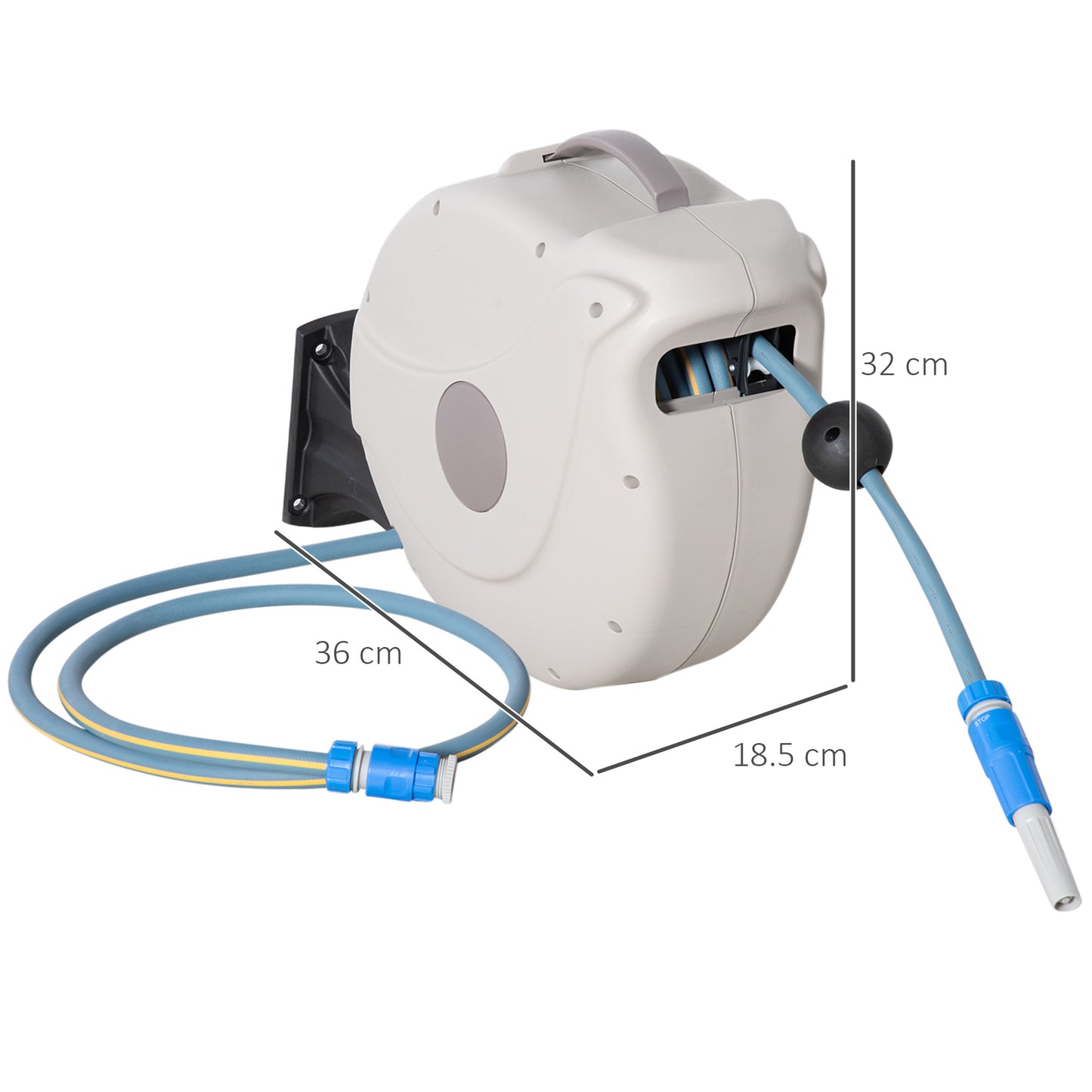 Outsunny Retractable Hose Reel w/ Any Length Lock, Auto Rewind Slow Return System, and 180° Swivel Wall Mounted Bracket, 10m+1.6m