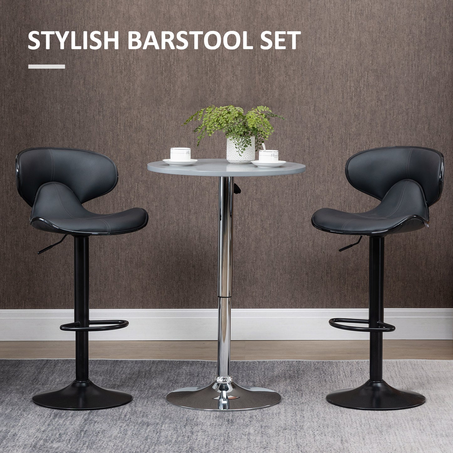 Swivel Bar Stools Set of 2, Barstools with Footrest and Backrest, Steel Frame Gas Lift, for Kitchen Counter Dining Room, Grey