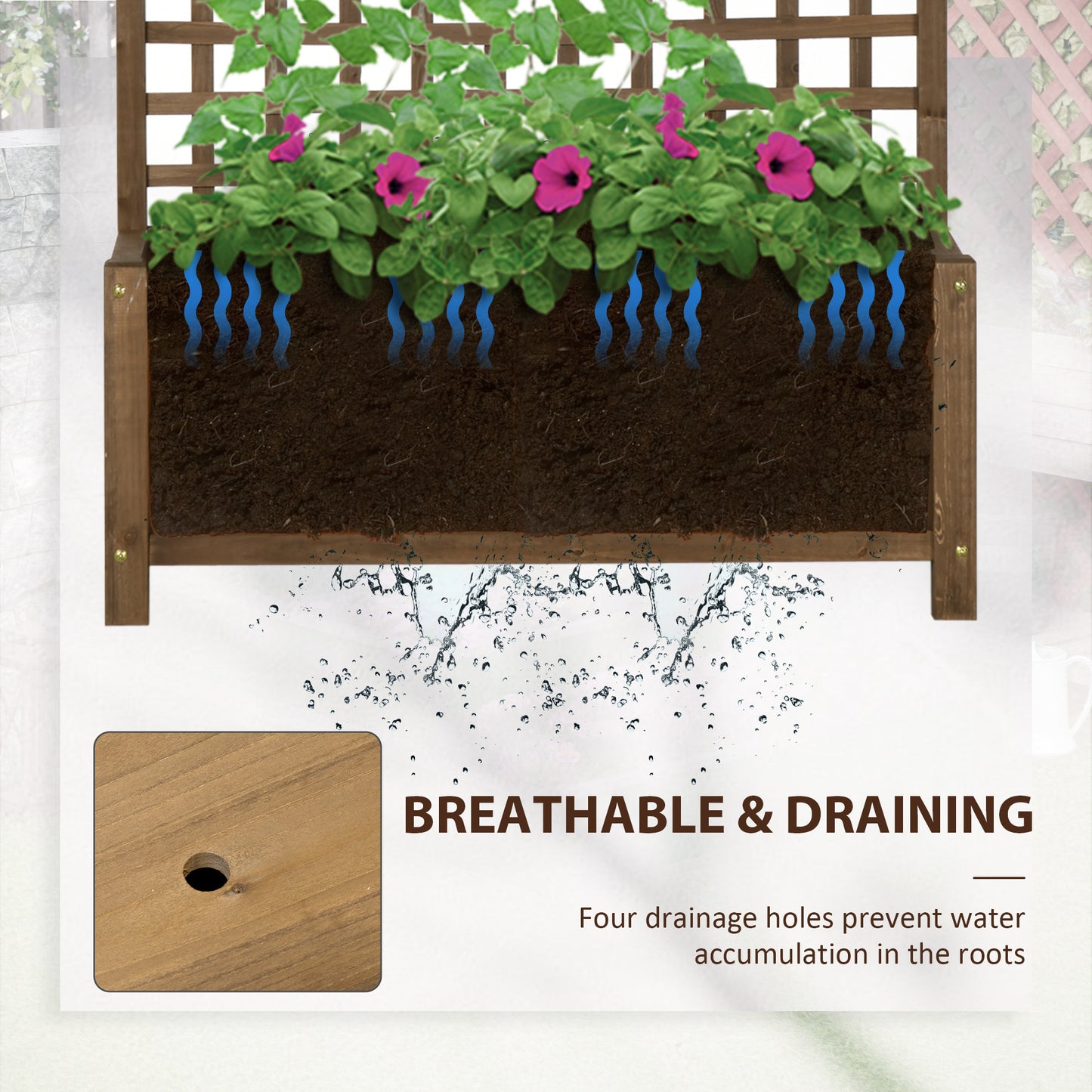 Outsunny Wood Planter with Trellis for Vine Climbing, Raised Garden Bed, Privacy Screen for Backyard, Patio, Deck, Coffee