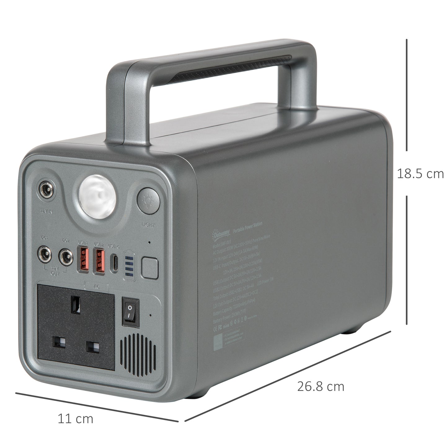 Outsunny Portable Power Station, 230.4Wh LiFePO4 Battery, Three Charging Modes Pure Sine-Wave Battery Backup with AC Outlets, AC/DC/USB/PD/Car Ports