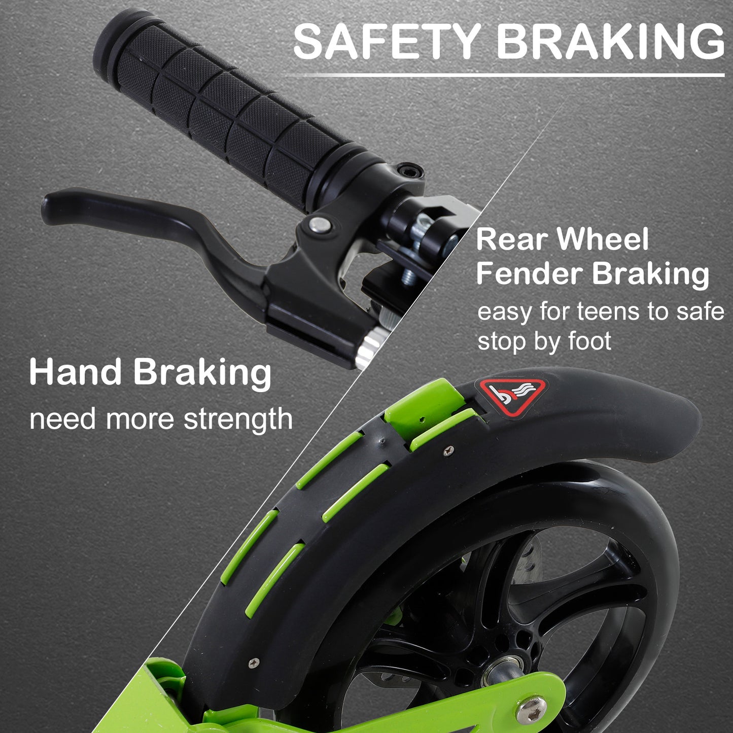 Teens Adult Kick Scooter Foldable Adjustable Aluminum Ride On Toy For 14+ w/ Dual Brake System, Shock Mitigation System - Green 95.5-110.5H CM
