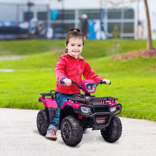 Kids 12V Quad Bike with Forward Reverse Functions, Ride On ATV with Music, LED Headlights, for Ages 3-5 Years - Pink