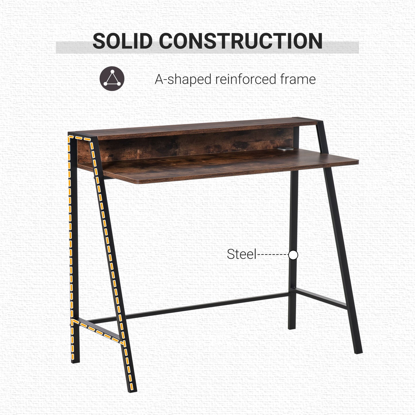 Writing Desk Computer Table Home Office PC Laptop Workstation Storage Shelf Color Rustic Brown