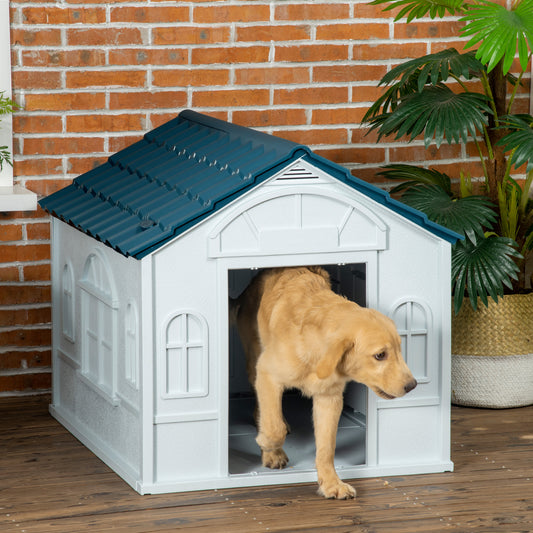 PawHut Plastic Outdoor Weatherproof Dog Pet House, Blue