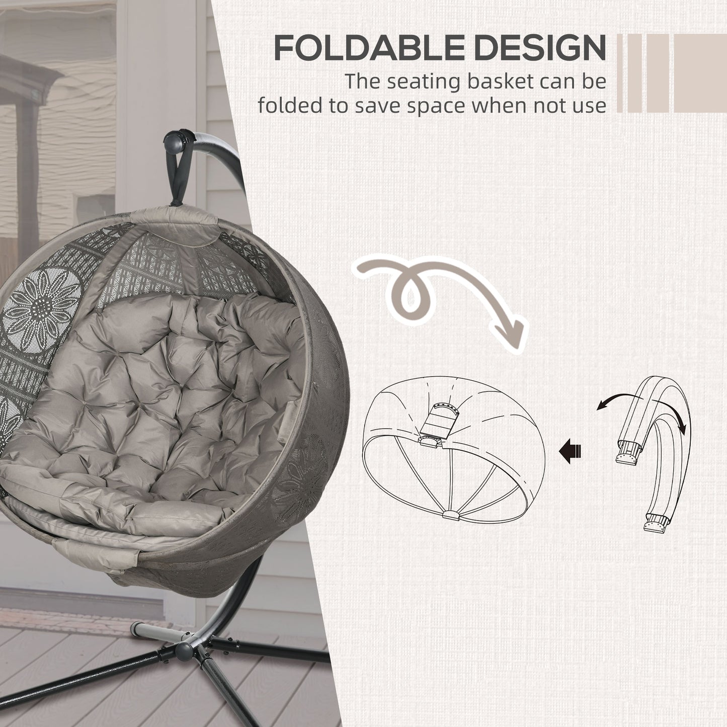 Outsunny Round Egg Basket Chair, with Steel Stand