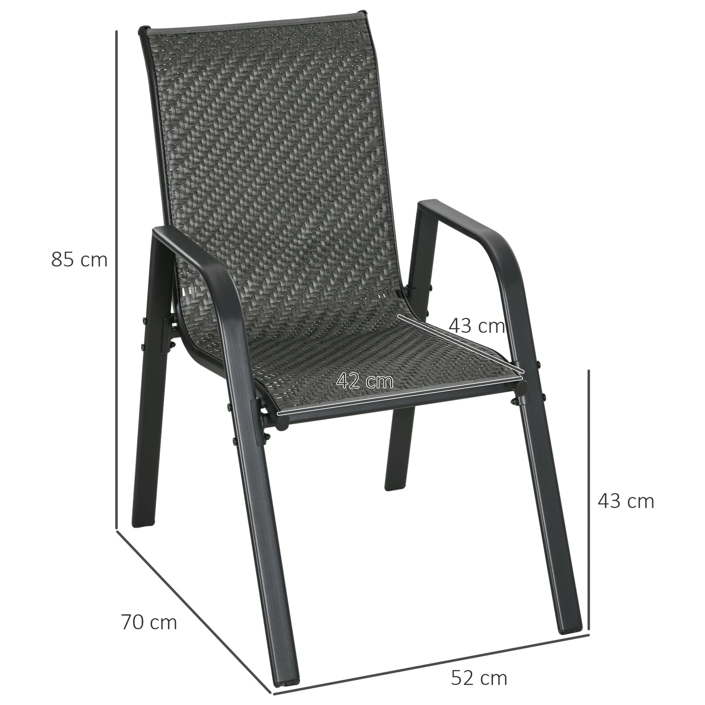 Outsunny Stackable Outdoor Rattan Chairs Set of 4 with Armrests and Backrest, Mixed Grey