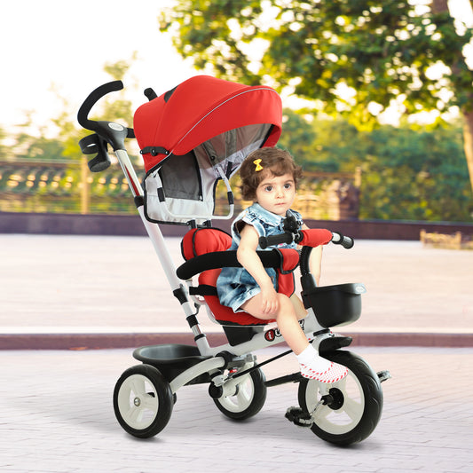 4-in-1 Kids Tricycle Stroller With Canopy-Red