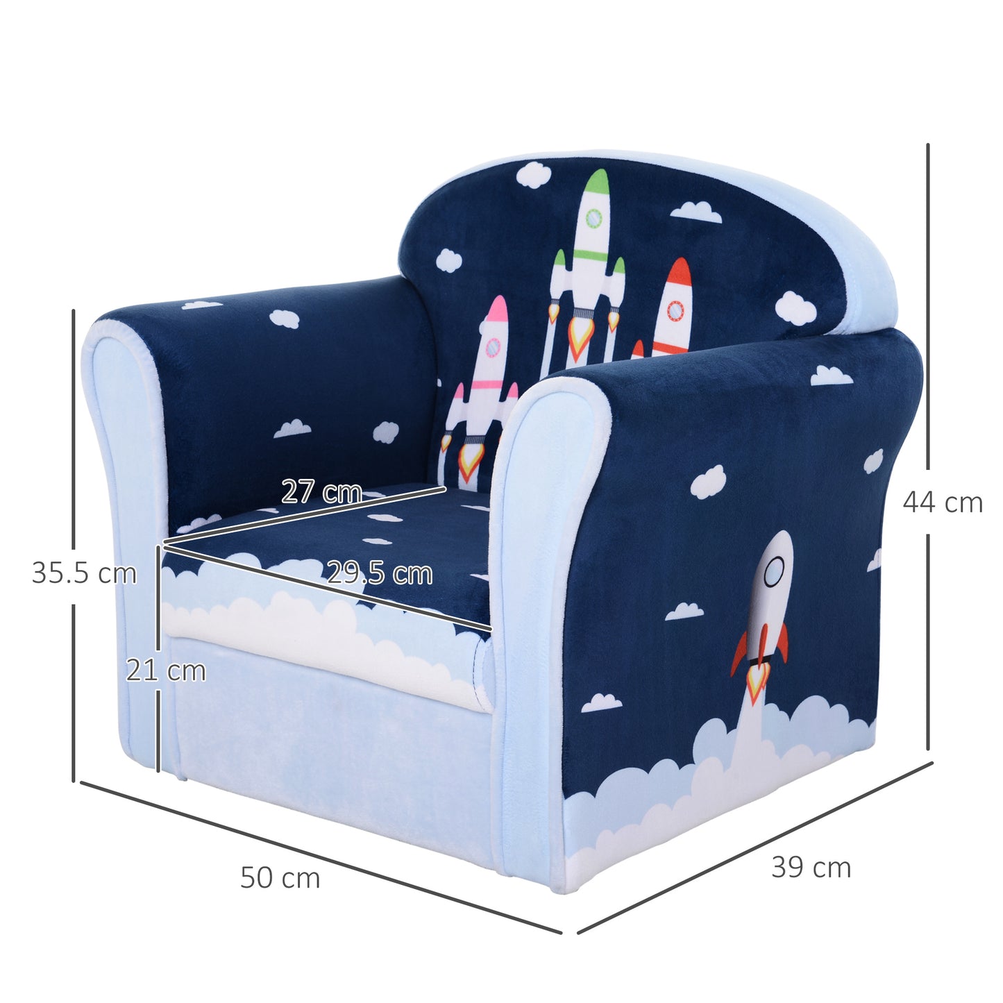 Children's Chair Armchair Single Sofa, 50 x 39 x 44cm, for 18M+, Blue