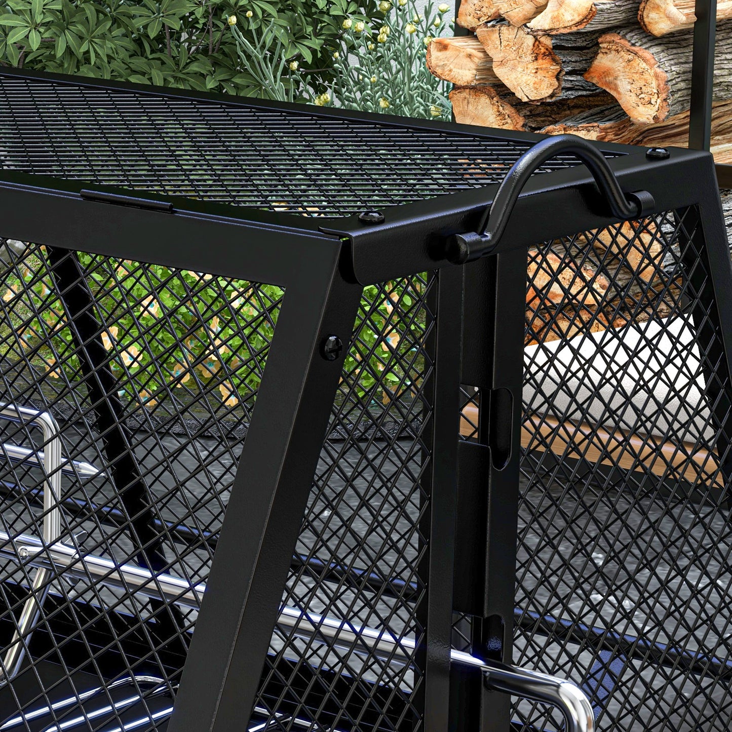 Outsunny 3-in-1 Charcoal Barbecue Grill, Rotisserie Roaster, Fire Pit with Storage Shelf and Mesh Lid