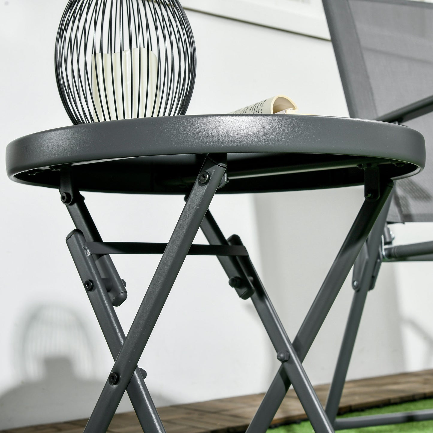 Outsunny Φ45cm Outdoor Side Table, Round Folding Patio Table with Imitation Marble Glass Top, Small Coffee Table