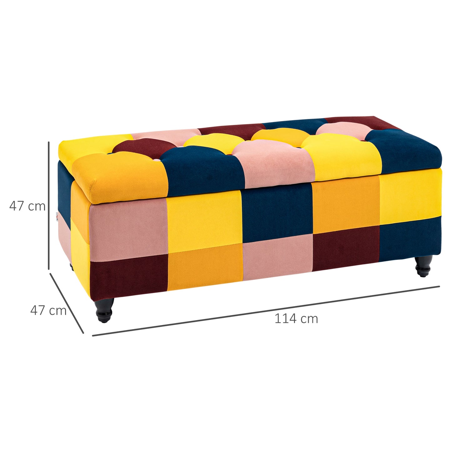 Velvet Storage Ottoman, Button-tufted Footstool Box, Toy Chest with Lid for Living Room, Bedroom, Multicoloured 114 x 47 x 47cm