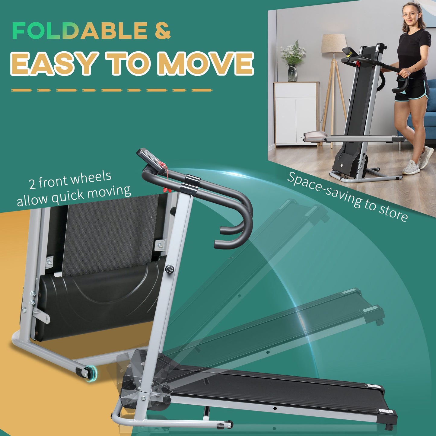 Unisex Electric Treadmill, Folding Indoor Cardio Treadmill, 1.25HP Motorised Running Jogging Walking Machine, w/ 3 Programs, LCD Monitor 10km/h