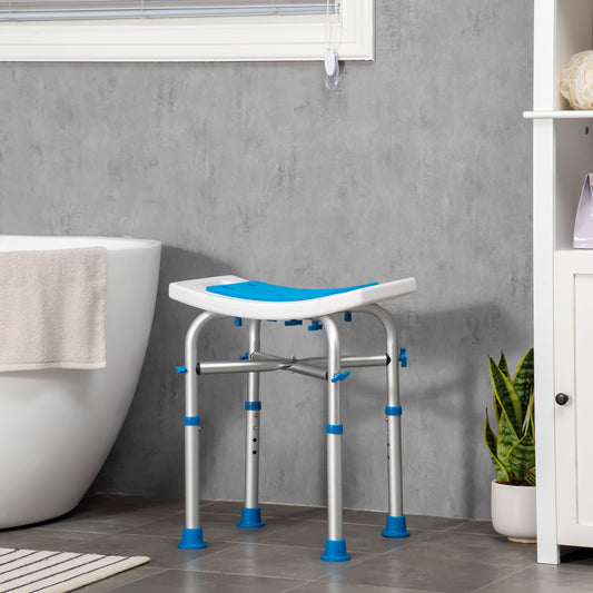 Shower Chair Bathroom Spa Stool Seat, Adjustable, Padded With Built-in Handle And Non-slip Suction Pads - Blue