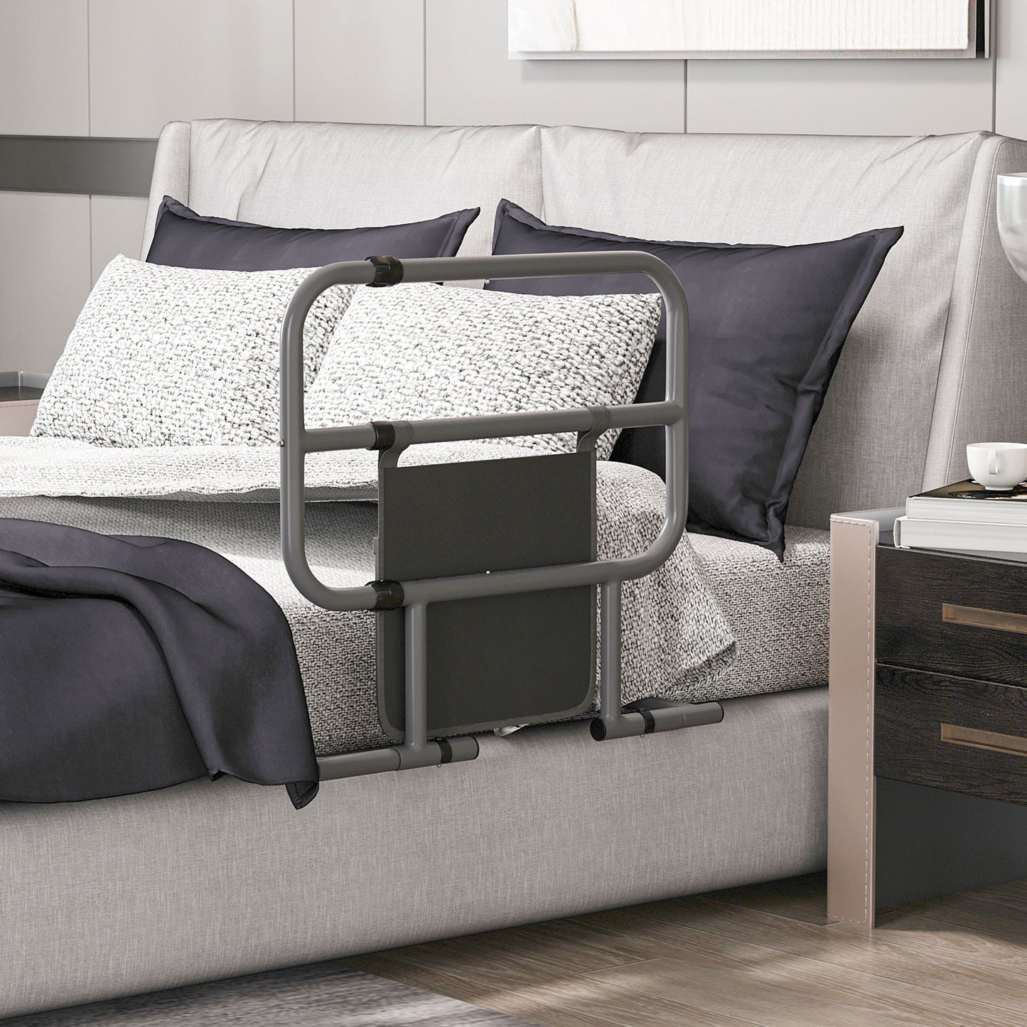 Folding Bed Safety Assist Rail With Storage Pocket - Black