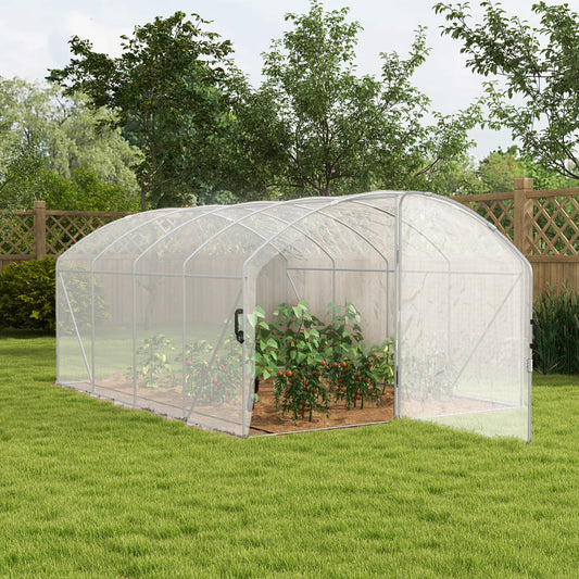 Outsunny Polytunnel Greenhouse Walk-in Grow House with UV-resistant PE Cover, Door, Galvanised Steel Frame, 4 x 3 x 2m, White