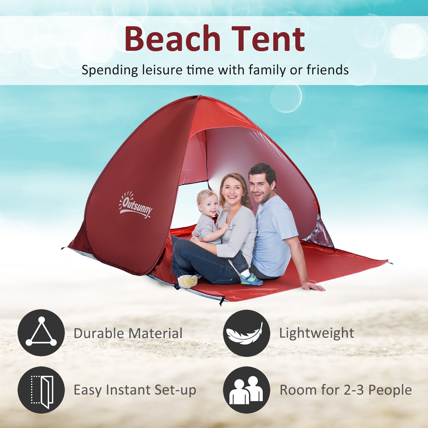 Outsunny Pop-up Portable Beach Hiking UV Protection Patio Sun Shade Shelter Tent for 2-3 Person-Red