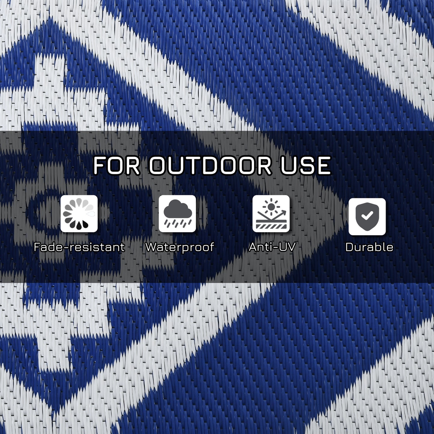 Outsunny Plastic Straw Reversible RV Outdoor Rug with Carry Bag, 182 x 274cm, Blue and White