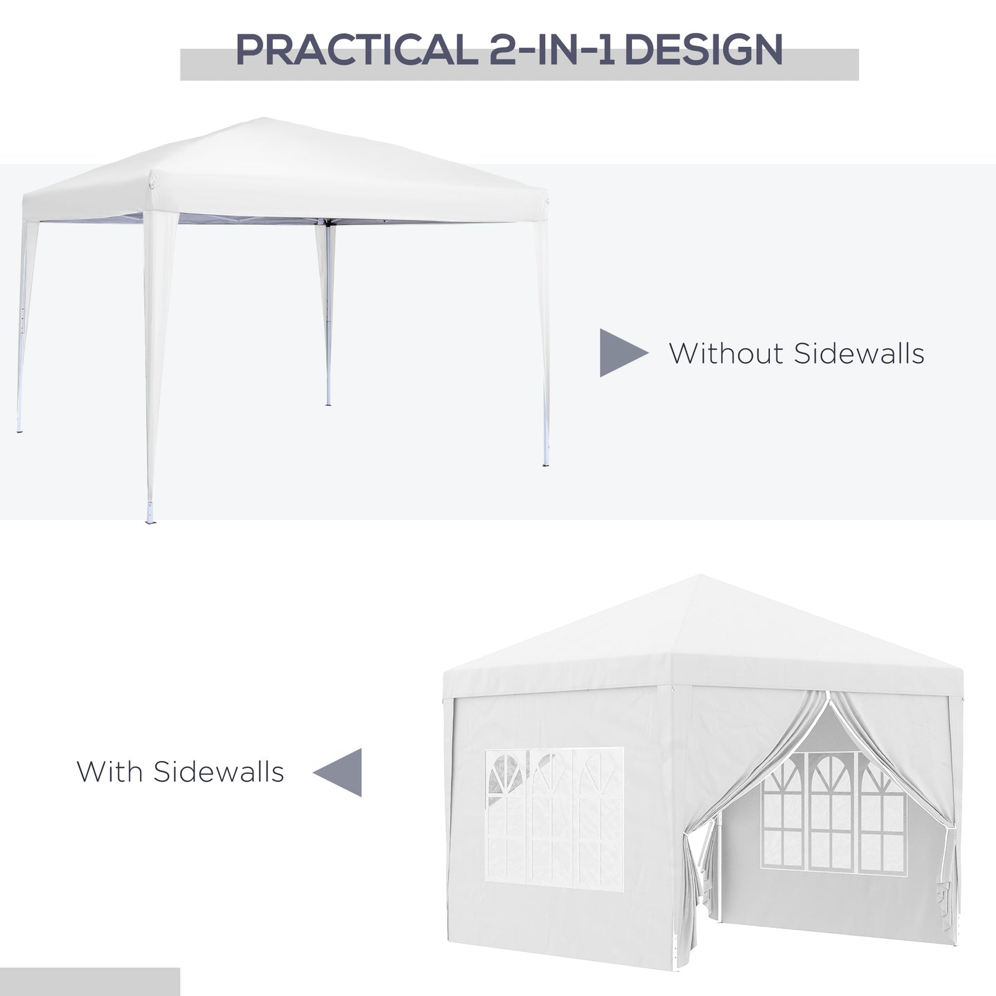 Outsunny 3 x 3m Pop Up Camping Gazebo, Wedding Party Canopy Tent Marquee with Carry Bag and Windows, White