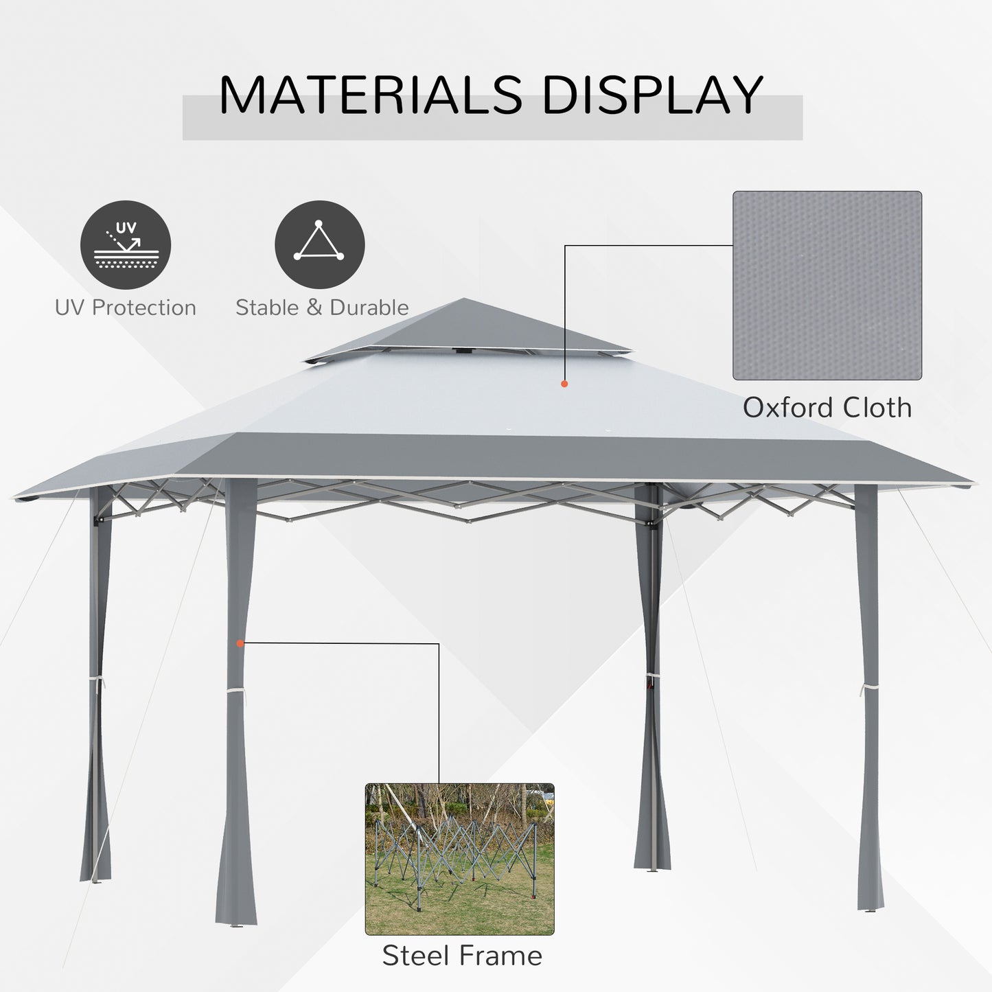 Outsunny Pop-up Canopy Gazebo Tent with Roller Bag & Adjustable Legs Outdoor Party, Steel Frame, 4 x 4m White & Grey