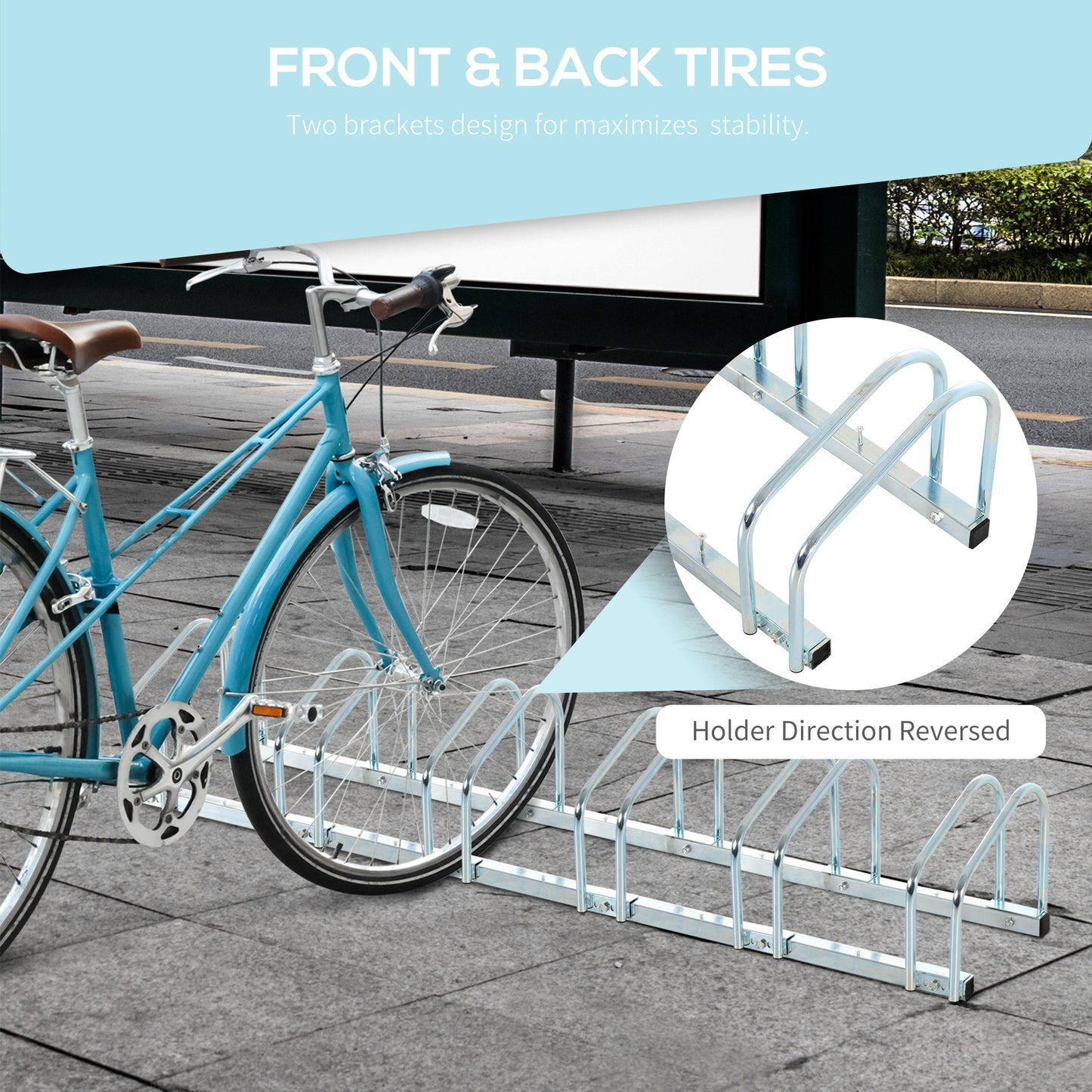 Bike Stand Parking Rack Floor or Wall Mount Bicycle Cycle Storage Locking Stand 179L x 33W x 27H (6 Racks, Silver)