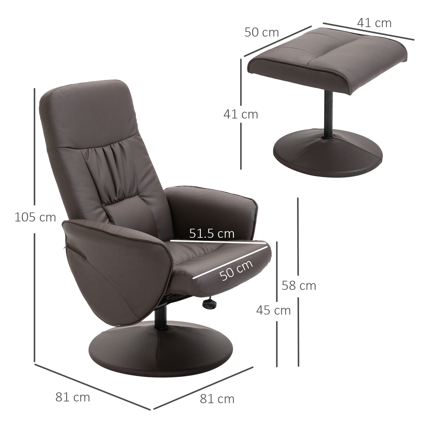 Luxury Executive Recliner Chair High Back and Footstool Armchair Lounge Seat Brown