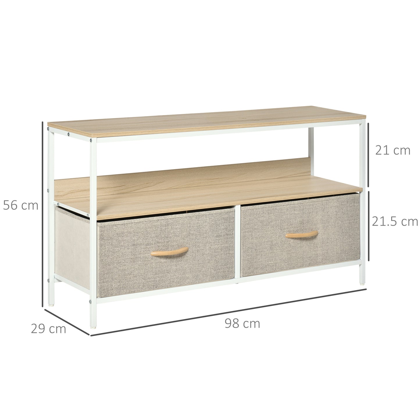 TV Cabinet Console Unit with 2 Foldable Linen Drawers, TV Stand with Shelving for Living Room, Entertainment Room, Maple Wood Effect