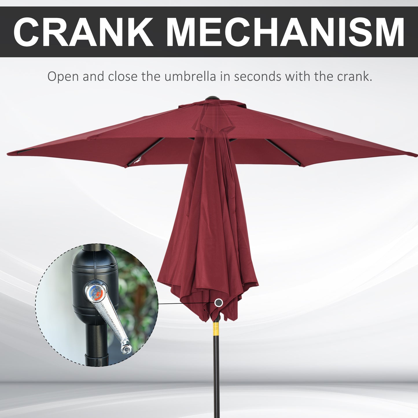Outsunny Wine Red 9ft Aluminum Sun Shade Pole Patio Umbrella Outdoor Market Café Yard Gazebo Cover